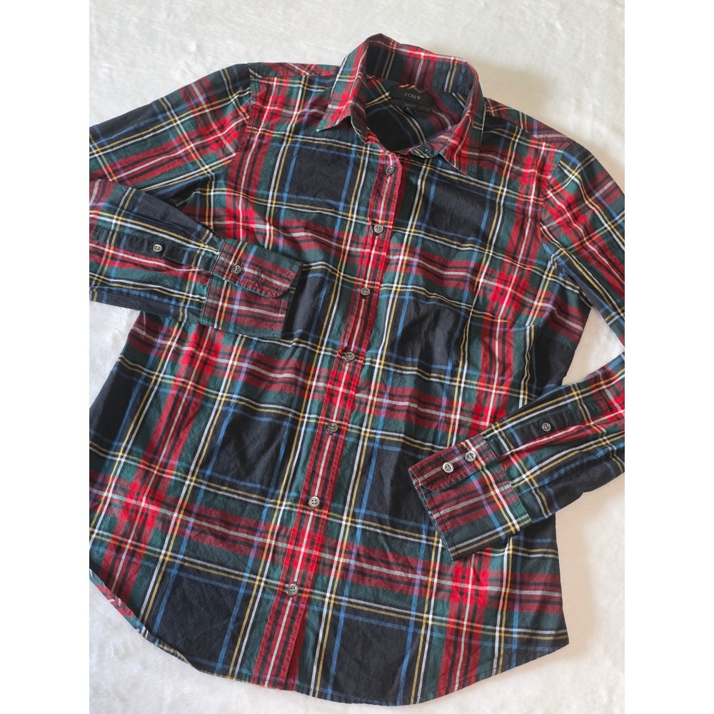 J.Crew Perfect Shirt Womens 4 Red Plaid Tartan Cotton Long Sleeve Button Down